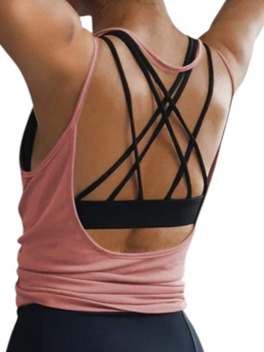 Oyanus Tank Top Shirt Knit Blouse Open Back Work Out Layering Pink M